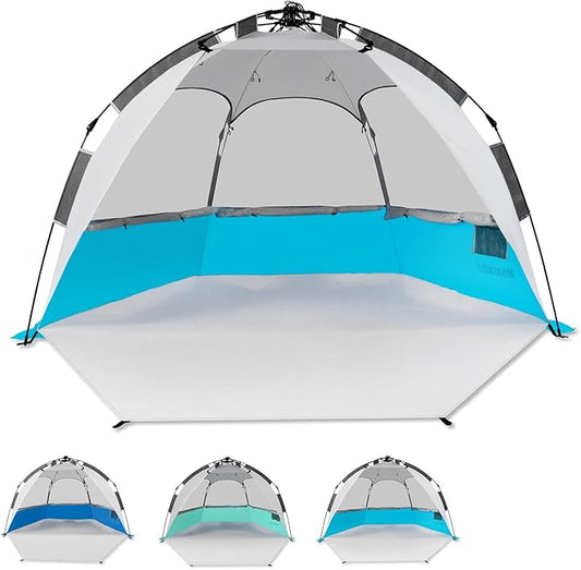 Beach Tent Pop Up Shade, Instant Beach Tents Sun Shelter with UPF 50+ UV Protection, Lightweight & Easy Setup Tent 2-6 Person