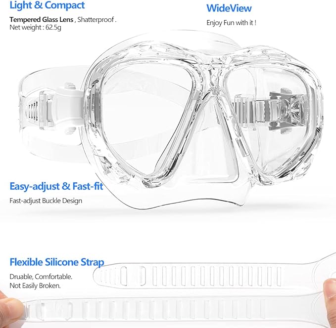 COPOZZ Adult Scuba Mask, Dive Mask Anti Fog Snorkeling Scuba Diving Glasses, Great Seal Free Diving Tempered Glass Mask Goggles