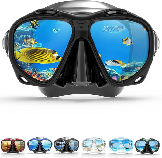 COPOZZ Adult Scuba Mask, Dive Mask Anti Fog Snorkeling Scuba Diving Glasses, Great Seal Free Diving Tempered Glass Mask Goggles