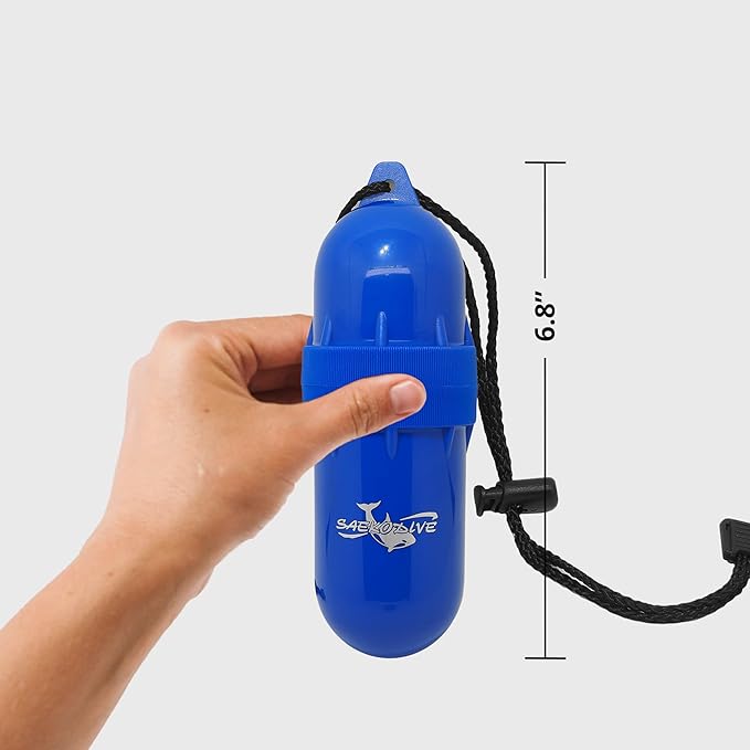 Cylinder Dry Box with Lanyard - Waterproof Container, Watertight Key Pouch Holder - For Snorkeling, Boat, Kayak and Water Activities (Blue, Large)