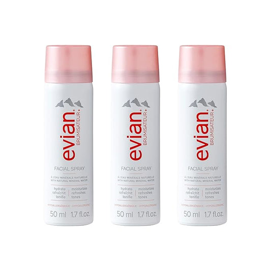 EVIAN FACIAL SPRAY Natural Mineral Water Facial Spray Trio, Travel Size, 1.7 Ounce (3 pack)