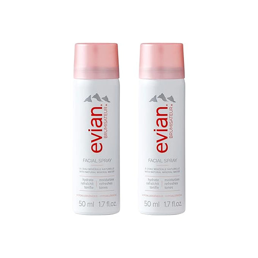 Evian Facial Spray, 1.7 oz. Travel Duo - Instantly Hydrate - Refresh Skin - Revive Makeup - TSA Compliant - All Skin Types - French Alps Skincare
