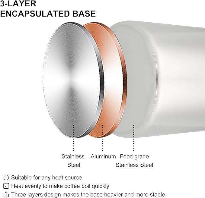 Multi Use Percolator Coffee Pot Stainless Steel Stove Top Coffee Maker with Two Tough Borosilicate Glass Knob Silica Handle Camping Coffee Pot Using on Campfire Stove & Induction Cooker Silver 6 Cup