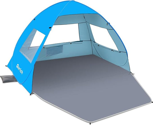 Gorich Easy Pop Up Beach Tent for 3-4 Person, UPF 50+ UV Protection Beach Umbrella Sun Shelter, Portable Lightweight Cool Cabana Shade with Easy Foldable & Instant Setup