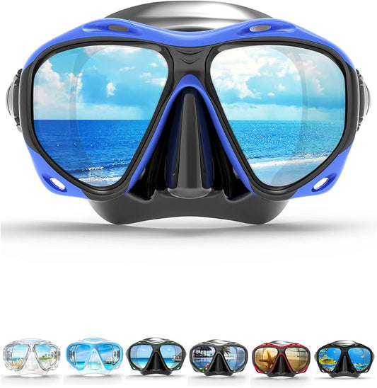 COPOZZ Adult Scuba Mask, Dive Mask Anti Fog Snorkeling Scuba Diving Glasses, Great Seal Free Diving Tempered Glass Mask Goggles