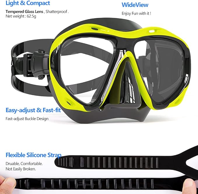 COPOZZ Adult Scuba Mask, Dive Mask Anti Fog Snorkeling Scuba Diving Glasses, Great Seal Free Diving Tempered Glass Mask Goggles