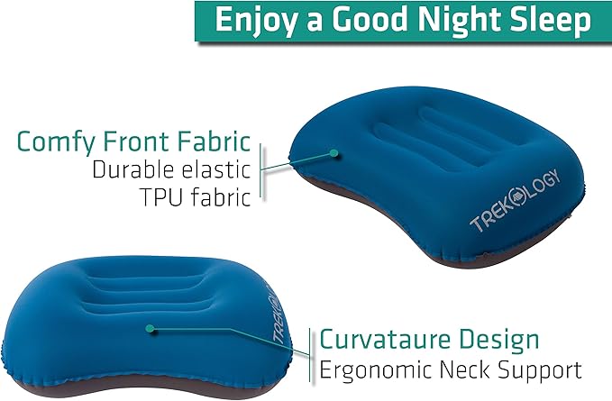 TREKOLOGY Aluft 1.0 Comfy Inflatable Camping & Backpacking Pillow - Perfect for Sleeping, Air Travel, Beach - Quick & Easy to Inflate and Deflate Camper Pillow