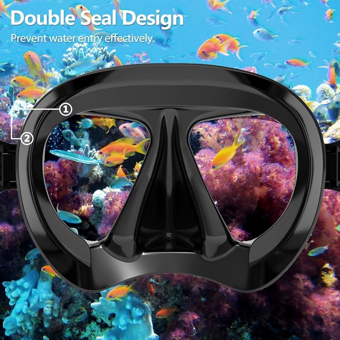 COPOZZ Adult Scuba Mask, Dive Mask Anti Fog Snorkeling Scuba Diving Glasses, Great Seal Free Diving Tempered Glass Mask Goggles