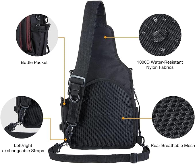 Piscifun Tackle Bag With Rod & Gear Holder - Lightweight Sling Storage Bag, Outdoor Shoulder Pack for Fishing, Hiking, Hunting