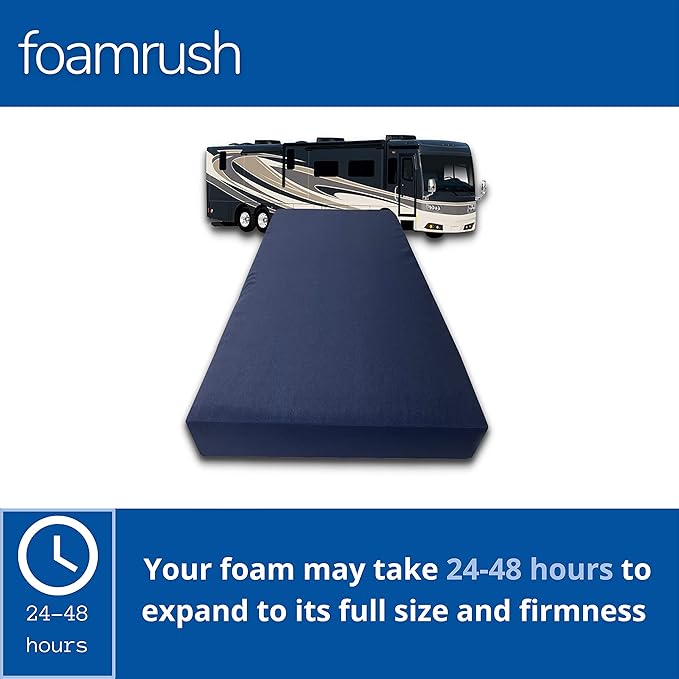 FoamRush 6-Inch Bunk (28" x 72") Gel Memory Foam RV Mattress Replacement with Canvas Navy Cover, Medium Firm, Made in USA, Camper Trailer, Removable Water-Resistant Outdoor/Indoor Cover w Zip