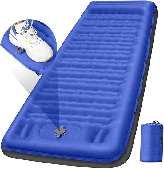 Camping Sleeping Pad, Extra Thick 5 Inch Camping Mat with Pillow Built-in Foot Pump Inflatable Sleeping Pads Compact for Camping Backpacking Hiking Traveling Tent（Blue Grey）
