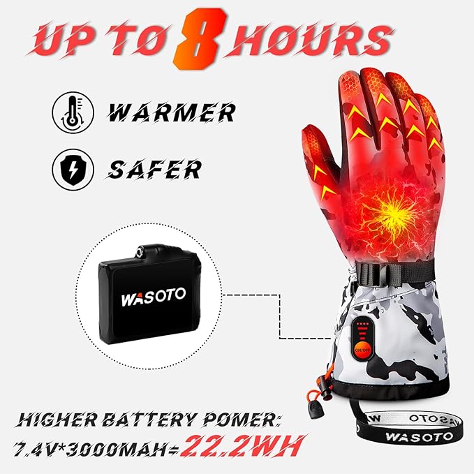 Heated Gloves for Men Women with 7.4V 22.2WH Rechargeable Battery Waterproof Heated Ski Gloves for Motorcycle Working Hunting Hiking Camping Walking Arthritis Raynaud Skiing