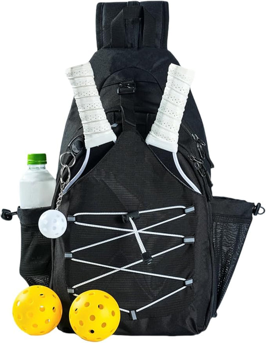 Pickleball Bag with Integrated Hook,18" x 10" Waterproof Pickleball Bags for Women for Men, Backpack & Crossbody Includes Pickleball Storage Bag and Keychain (Black)