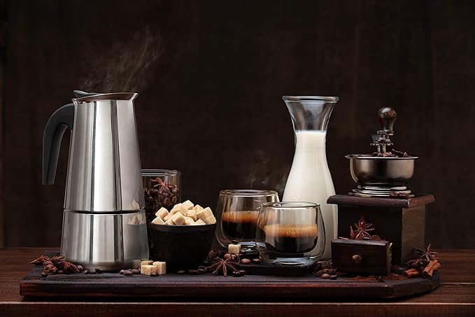 Mixpresso 6 Cup Greca Stovetop Espresso Maker, Moka Coffee Pot with Percolator Design, Stainless Steel Italian Coffee Maker, 300ml/10oz