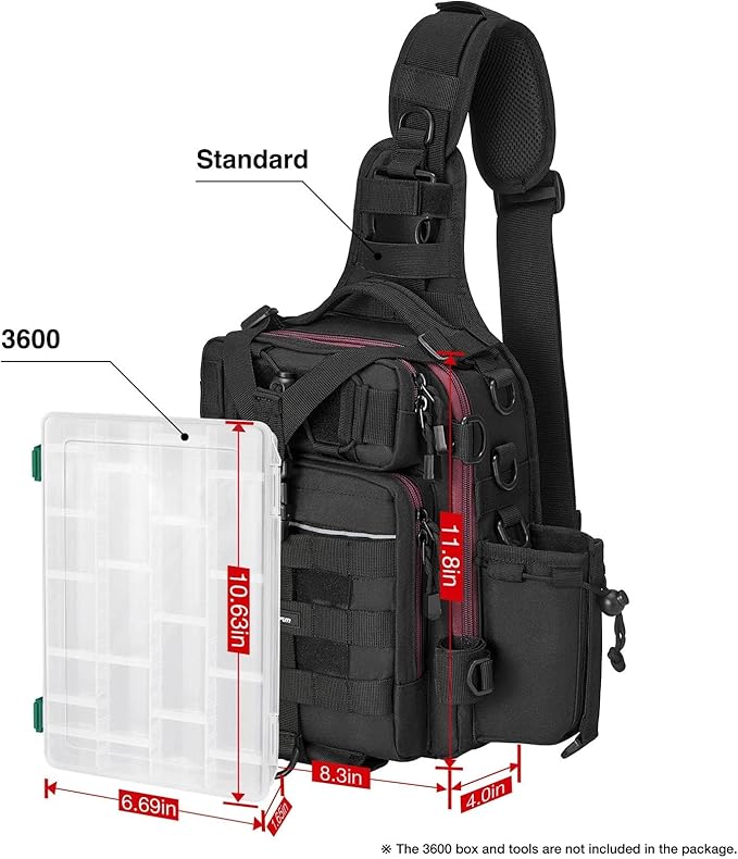 Piscifun Tackle Bag With Rod & Gear Holder - Lightweight Sling Storage Bag, Outdoor Shoulder Pack for Fishing, Hiking, Hunting