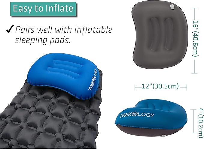 TREKOLOGY Aluft 1.0 Comfy Inflatable Camping & Backpacking Pillow - Perfect for Sleeping, Air Travel, Beach - Quick & Easy to Inflate and Deflate Camper Pillow