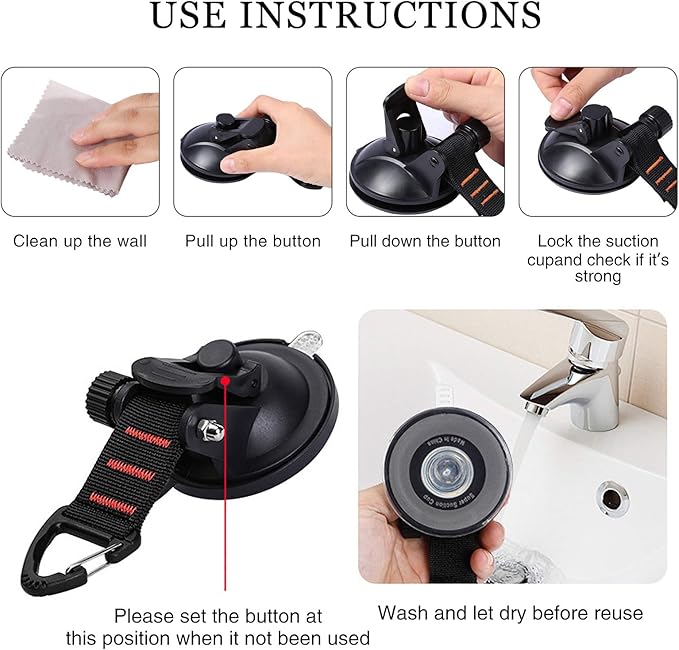 CONBOLA Suction Cups Hooks Heavy Duty Camper Accessories Car Camping Essentials Tie Down 2 Pieces Suction Cup with Securing Hook Strong Power for Car Awning Boat SUV Tent Window Glass.(2 pcs)