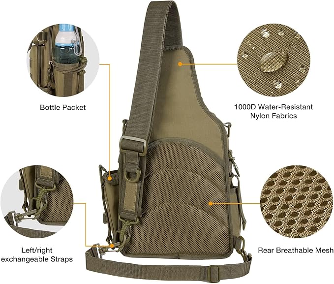 Piscifun Tackle Bag With Rod & Gear Holder - Lightweight Sling Storage Bag, Outdoor Shoulder Pack for Fishing, Hiking, Hunting