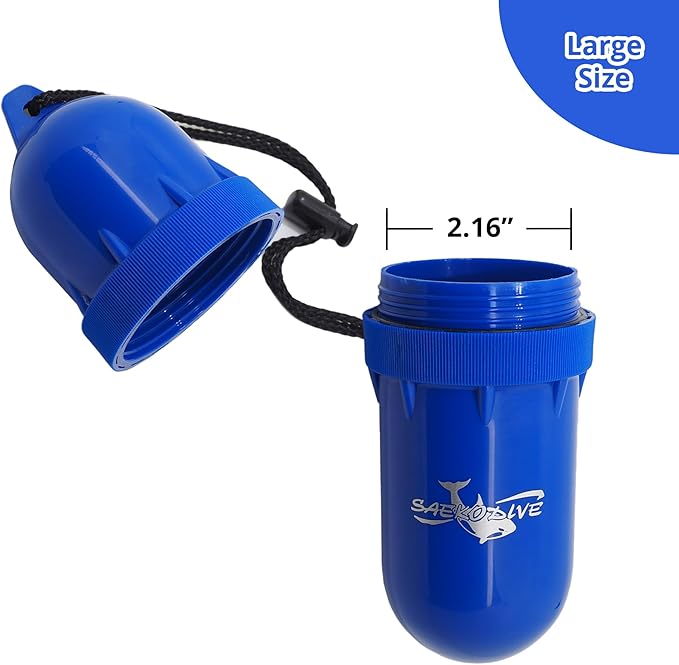 Cylinder Dry Box with Lanyard - Waterproof Container, Watertight Key Pouch Holder - For Snorkeling, Boat, Kayak and Water Activities (Blue, Large)