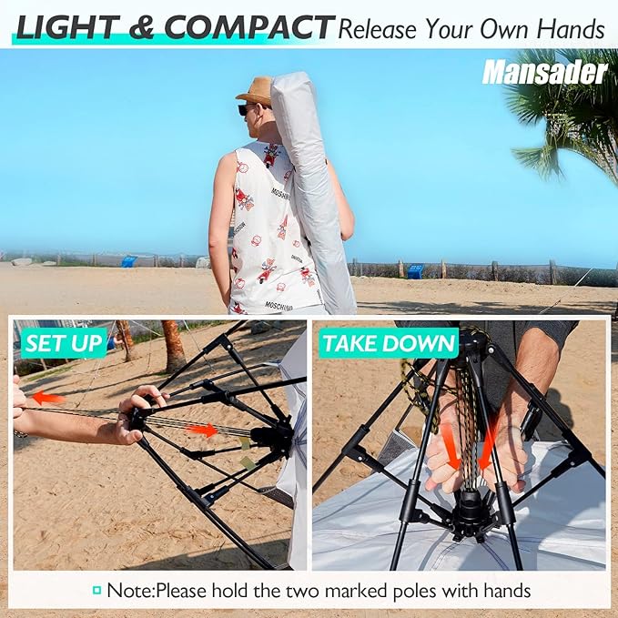 Beach Tent Pop Up Shade, Instant Beach Tents Sun Shelter with UPF 50+ UV Protection, Lightweight & Easy Setup Tent 2-6 Person