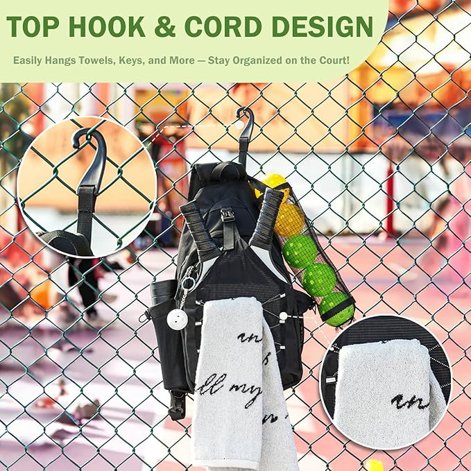 Pickleball Bag with Integrated Hook,18" x 10" Waterproof Pickleball Bags for Women for Men, Backpack & Crossbody Includes Pickleball Storage Bag and Keychain (Black)