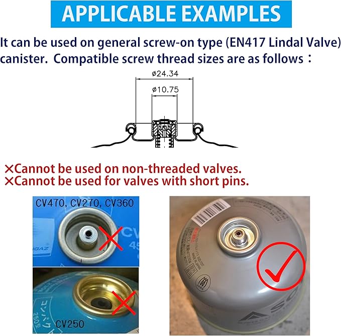 camping moon CAMPINGMOON 9.8-inch Multi-Function Gas Hose for EN417 Lindal Valve Screw-on Type Canister and Device Z21-25