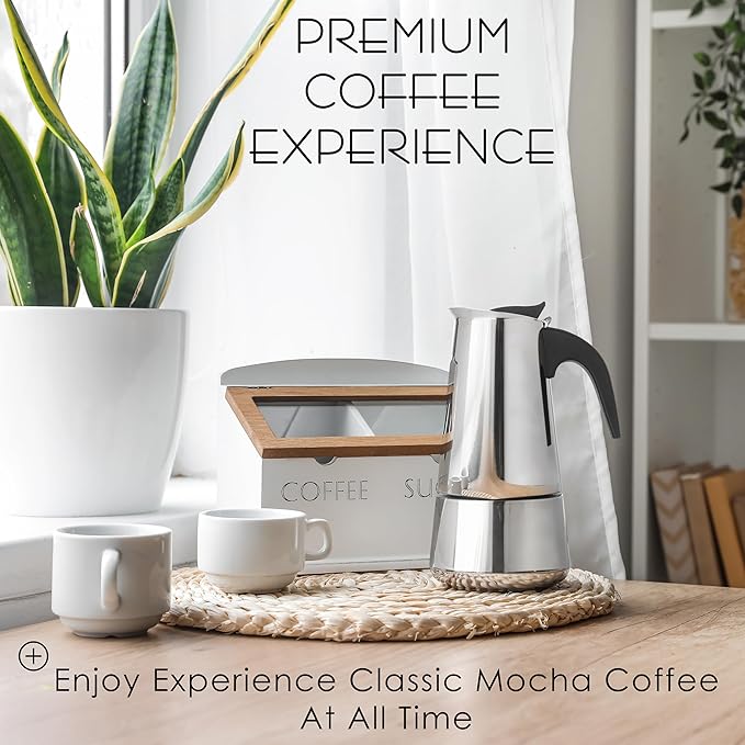 Mixpresso 6 Cup Greca Stovetop Espresso Maker, Moka Coffee Pot with Percolator Design, Stainless Steel Italian Coffee Maker, 300ml/10oz