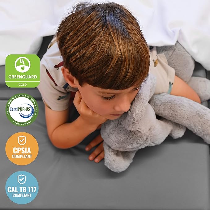 ECR4Kids Everyday Folding Rest Mat, 4-Section, 5/8in, Sleeping Pad, Blue/Grey, 5-Pack