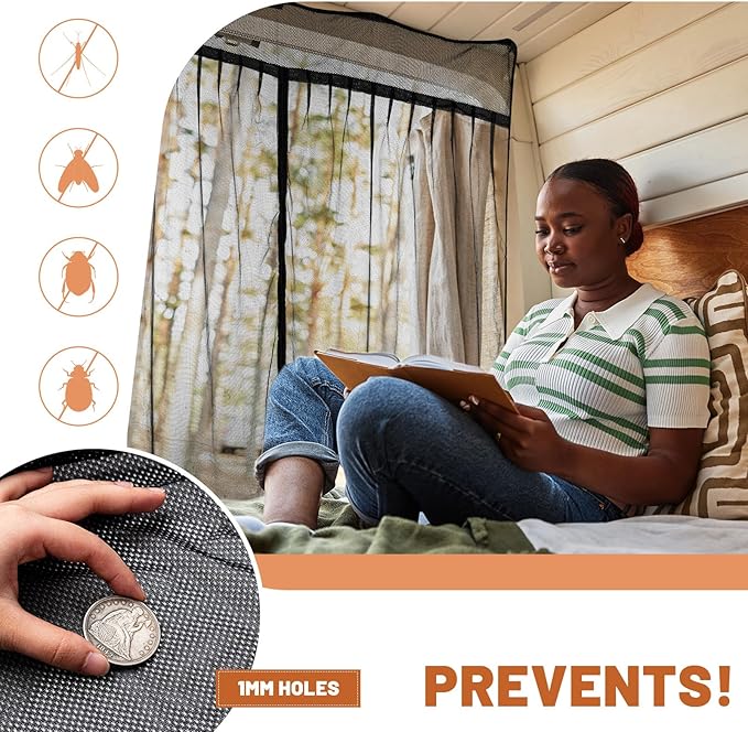 Van Bug Screen High Roof Mosquito Bug Net for Camping Screen Universal Size Mosquito Net Center Zipper Closure with Zipper Van Camping(Large, 83 x 60 Inch)