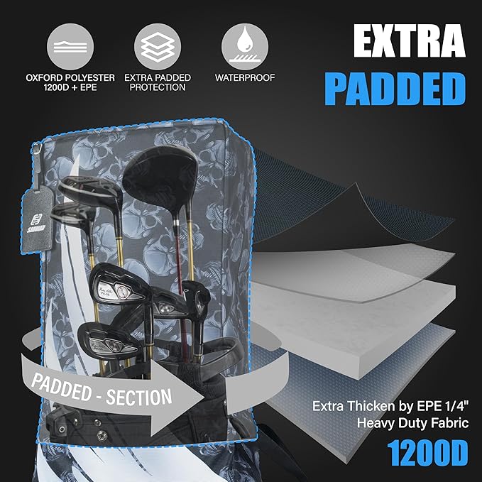 SANDIAN, Golf Travel Bag Cover for Airlines Transit, Heavy-Duty Oxford 1260D, Thick Padded Club Protection Covers, Durable PU Coatings for All Weather Resistant, One Size Fits All