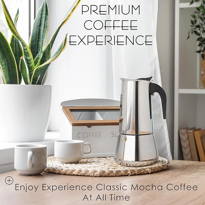 Mixpresso 12 Cup Greca Stovetop Espresso Maker 600ml/20oz, Moka Pot with Coffee Percolator Design, Stainless Steel Stove Top Coffee Maker for Camping or Home Use, Italian Coffee Maker Stovetop