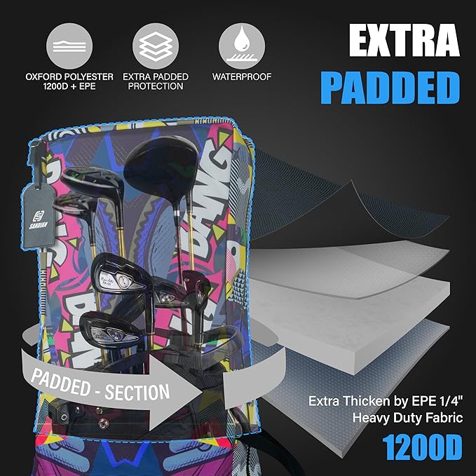 SANDIAN, Golf Travel Bag Cover for Airlines Transit, Heavy-Duty Oxford 1260D, Thick Padded Club Protection Covers, Durable PU Coatings for All Weather Resistant, One Size Fits All