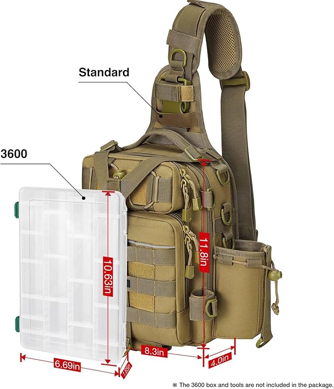 Piscifun Tackle Bag With Rod & Gear Holder - Lightweight Sling Storage Bag, Outdoor Shoulder Pack for Fishing, Hiking, Hunting
