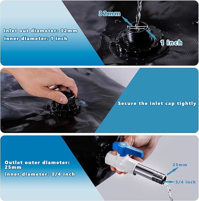 1400 L/370 Gal Water Bladder Tank, Foldable Portable Water Storage Container, Emergency Water Bag for RV, Truck Bed, Fire Prevention, Drought Resistance, Black