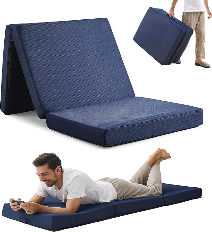 Sleeping Mats for Adults,Memory Foam Camping Folding Pad,Floor Trifold Mattress,Machine Washable Cover,Guest Bed