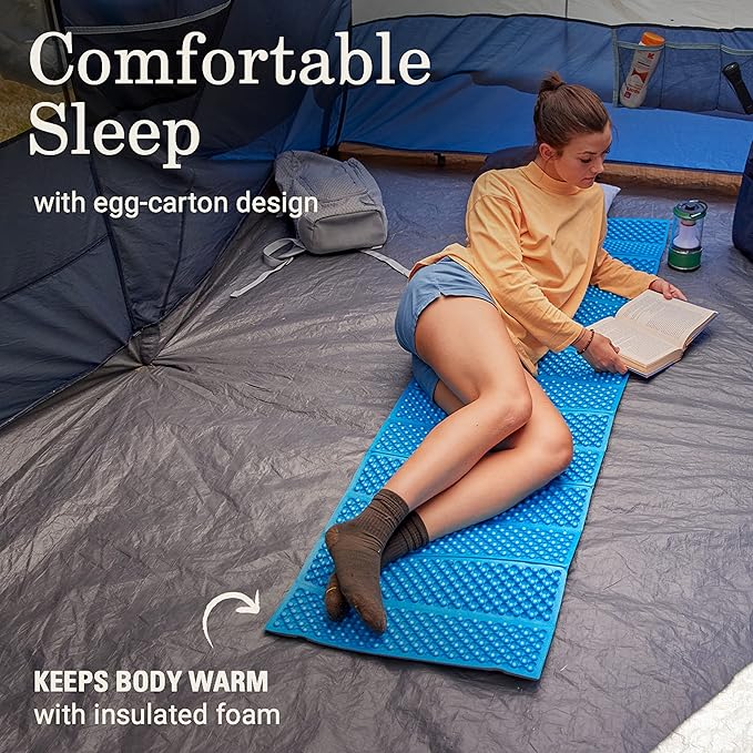 Coleman River Rest Lightweight Folding Foam Camping Sleeping Pad, 73 x 23 x 0.6 Inches, Comfortable Egg Carton Design, Insulated for Extra Warmth