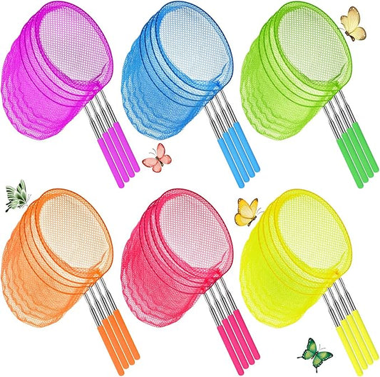 24 Pcs Kids Telescopic Butterfly Fishing Nets Insect Net Bug Net Insect Catching Nets Outdoor Tools for Catching Butterfly Insects Bug Fish Ladybird Nets, Extendable from 15 Inch to 34 Inch (Colorful)
