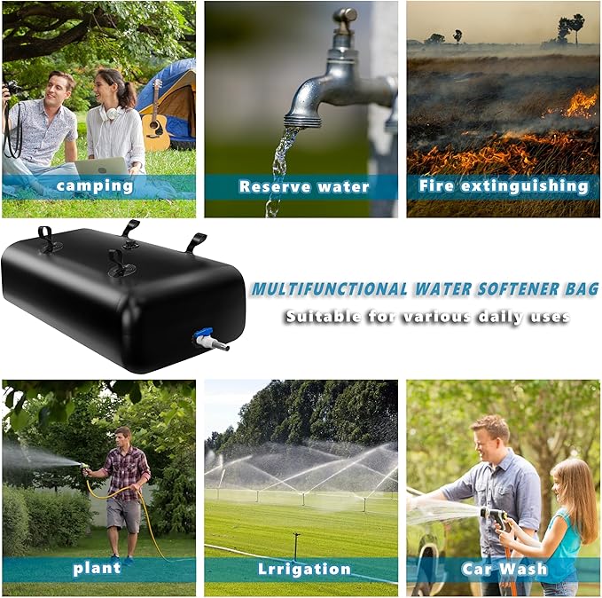 1400 L/370 Gal Water Bladder Tank, Foldable Portable Water Storage Container, Emergency Water Bag for RV, Truck Bed, Fire Prevention, Drought Resistance, Black